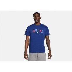 Koszulka sportowa męska Nike Air Jordan Sport Dna Wordmark. Niebieskie t-shirty sportowe męskie Nike, m, z bawełny, bez ramiączek. Za 248.00 zł.