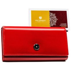 Modny portfel damski skórzany z przegródkami - Peterson. Czerwone portfele damskie Peterson, bez wzorów, ze skóry. Za 88.99 zł.