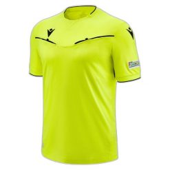 Koszulka sędziowska Macron UEFA 2023/25. Czarne t-shirty sportowe męskie Macron, l, bez ramiączek, do piłki nożnej. Za 468.00 zł.