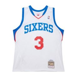Koszulka NBA Philadelphia 76ers Allen Iverson 2009. Białe bluzki damskie Mitchell & Ness, bez wzorów, bez kołnierzyka. W wyprzedaży za 402.00 zł.