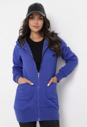 Granatowa Bluza z Kapturem Mamani. Niebieskie bluzy z kapturem damskie Born2be, s. Za 49.99 zł.