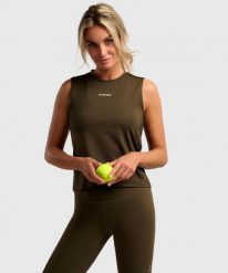 Tank Top sportowy damski. Zielone topy sportowe damskie NORDICDOTS, bez wzorów, z bawełny, bez ramiączek. Za 185.00 zł.
