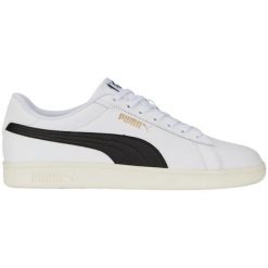 Buty Puma Smash 3.0 L 390987 03 białe. Białe buty sportowe na co dzień męskie z gumy, bez zapięcia. W wyprzedaży za 296.47 zł.