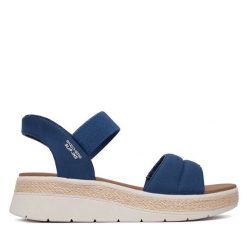 Sandały Skechers. Niebieskie sandały damskie Skechers, bez wzorów, bez obcasa, na płaskiej podeszwie. Za 289.99 zł.