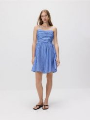 Sukienka mini - niebieski. Niebieskie sukienki damskie Reserved, l, bez wzorów, z tkaniny, bez kołnierzyka, bez ramiączek, mini, rozkloszowane. Za 119.99 zł.