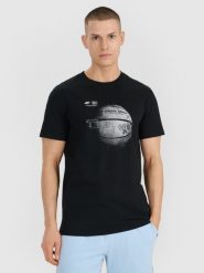 4F T-shirt regular z nadrukiem męski - czarny XXL. Czarne t-shirty męskie 4f, m, bez wzorów, z bawełny, bez kołnierzyka. Za 59.99 zł.