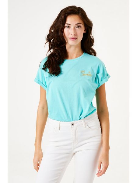 Garcia Koszulka w kolorze turkusowym rozmiar: S. Niebieskie bluzki damskie Garcia, s, z aplikacjami, z bawełny, bez kołnierzyka. Za 56.79 zł.