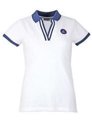 Peak Mountain Koszulka polo w kolorze białym rozmiar: S. Białe bluzki damskie Peak Mountain, s, bez wzorów, bez kołnierzyka, bez ramiączek. Za 83.42 zł.