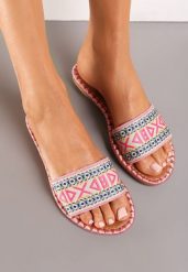 Różowe Płaskie Klapki z Ozdobnym Paskiem z Wzorem Boho Omorea. Czerwone klapki damskie Renee, bez wzorów, bez obcasa, na płaskiej podeszwie. W wyprzedaży za 35.99 zł.