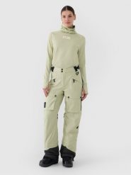 4F Spodnie snowboardowe membrana 10000 damskie - oliwkowe/khaki L. Brązowe spodnie materiałowe damskie 4f, bez wzorów, z dzianiny, sportowe. W wyprzedaży za 199.99 zł.