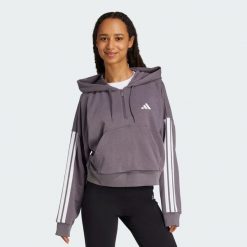Bluza z kapturem Essentials 3-Stripes French Terry Quarter-Zip. Białe bluzy z kapturem damskie Adidas, s, z materiału. Za 252.30 zł.