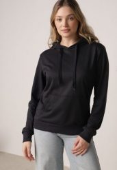 Granatowa Bluza Zakładana przez Głowę z Kapturem i Kieszenią Typu Kangur Roveria. Niebieskie bluzy z kapturem damskie Born2be, l, z jeansu. Za 39.99 zł.