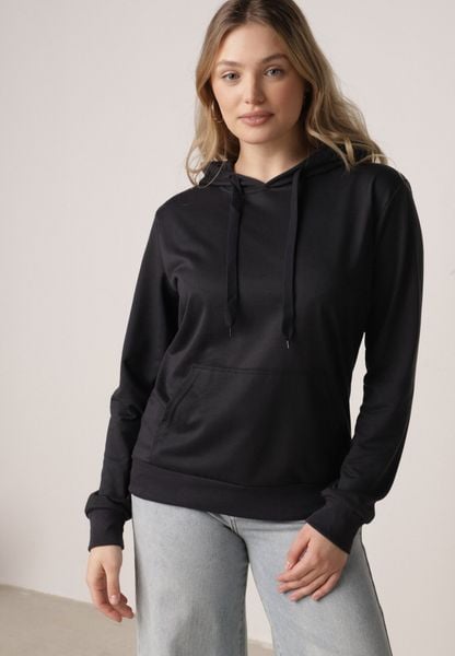 Granatowa Bluza Zakładana przez Głowę z Kapturem i Kieszenią Typu Kangur Roveria. Niebieskie bluzy z kapturem damskie Born2be, s, z jeansu. Za 39.99 zł.