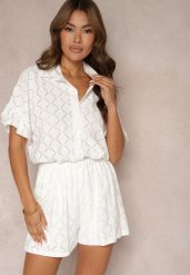 Biały Komplet Krótkie Spodenki i Wiązana Koszula Fredefia. Białe koszule damskie Renee, bez wzorów, eleganckie. Za 129.99 zł.