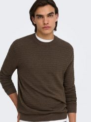 ONLY & SONS Sweter w kolorze khaki rozmiar: M. Brązowe swetry męskie Only & Sons, m, bez wzorów, z bawełny, bez kołnierzyka. Za 114.95 zł.