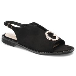 Czarne Sandały S.Barski Eleganckie Obuwie Damskie. Czarne sandały damskie S.BARSKI, bez wzorów, z materiału, bez obcasa. Za 109.00 zł.