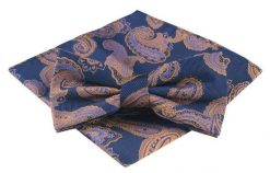 Mucha Męska z Poszetką - Alties - Duży, Pomarańczowy Wzór Paisley. Brązowe krawaty i muchy męskie Alties, bez wzorów, eleganckie. Za 54.00 zł.