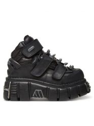 NEW ROCK Botki M-285C-S1 Czarny. Czarne botki damskie NEW ROCK, ze skóry, rockowe, bez obcasa, na koturnie, bez zapięcia. Za 1,659.00 zł.