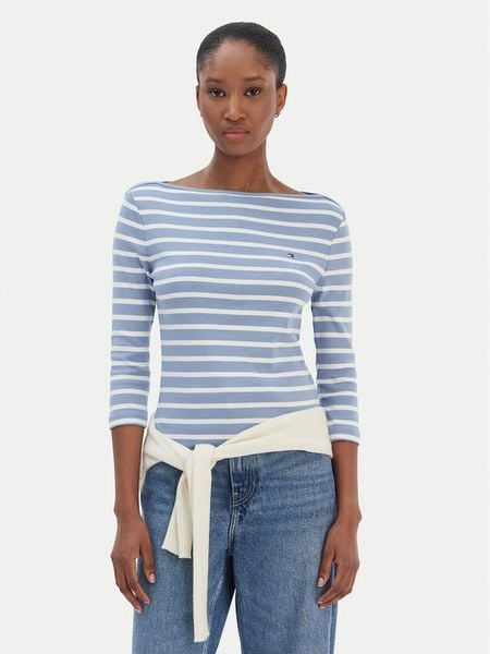 Tommy Hilfiger Bluzka New Cody WW0WW40589 Błękitny Slim Fit. Niebieskie bluzki damskie Tommy Hilfiger, xl, bez wzorów, z bawełny, bez kołnierzyka, bez ramiączek. Za 199.99 zł.