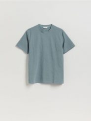 Strukturalny t-shirt comfort fit - granatowy. Niebieskie t-shirty męskie Reserved, l, bez wzorów, z bawełny, bez kołnierzyka. Za 69.99 zł.