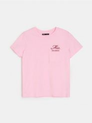 Bawełniana koszulka z haftowanym napisem - begonia. T-shirty damskie Sinsay, l, bez wzorów, z bawełny, bez kołnierzyka. Za 19.99 zł.