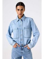 Garcia Koszula dżinsowa w kolorze błękitnym rozmiar: L. Niebieskie koszule damskie Garcia, l, bez wzorów, z bawełny, bez kołnierzyka, bez ramiączek. Za 195.99 zł.