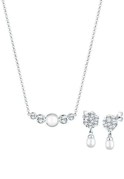 Elli PREMIUM Damski klasyczny elegancki zestaw kolczyki z perłą hodowlana słodkowodną i kryształami ze srebra 925 Sterling Silver Zestawy 1 ct. Szare kolczyki damskie Elli PREMIUM, z cyrkonią, srebrne. Za 381.64 zł.