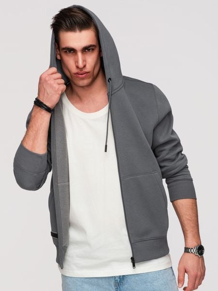 Rozpinana męska dresowa bluza BASIC – grafitowa V11 - Rozmiar: XXL. Szare bluzy z kapturem męskie Ombre Clothing, m, z bawełny. Za 255.99 zł.
