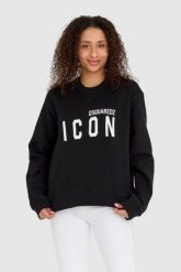 DSQUARED2 Czarna bluza damska z dużym logo icon. Czarne bluzy bez kaptura damskie Dsquared2, s, z bawełny. W wyprzedaży za 849.99 zł.