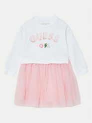 Guess Sukienka codzienna K5RK05 K82T0 Biały Regular Fit. Białe sukienki dziewczęce Guess, z aplikacjami, z bawełny, bez ramiączek. Za 169.99 zł.