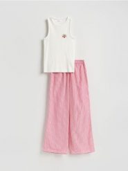 Dwuczęściowa piżama z haftem - czerwony. Czerwone piżamy damskie Reserved, l, bez wzorów, z bawełny, bez ramiączek. Za 129.99 zł.