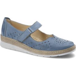 Niebieskie Półbuty Wasak Damskie Wygodne Buty. Niebieskie półbuty damskie Wasak, w ażurowe wzory, z jeansu, eleganckie, bez obcasa, na obcasie. Za 199.00 zł.