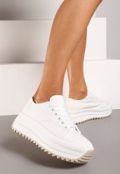 Białe Trampki Sneakersy na Platformie z Ozdobnym Bieżnikiem Dimorie. Białe trampki i tenisówki damskie Renee, bez wzorów. Za 44.99 zł.