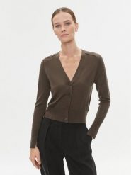 Calvin Klein Kardigan K20K205778 Brązowy Slim Fit. Brązowe kardigany damskie CALVIN KLEIN, xl, bez wzorów, z wełny. Za 379.99 zł.