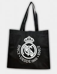Real Madryt torba na zakupy shopping bag czarna. Czarne torebki klasyczne damskie Real Madrid, bez wzorów, z materiału, bez dodatków. Za 25.00 zł.