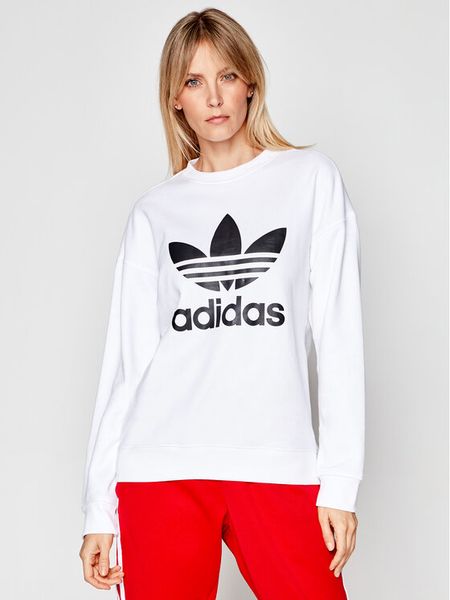 Adidas Bluza Trefoil GN2961 Biały Regular Fit. Białe bluzy bez kaptura damskie Adidas, z bawełny. Za 159.99 zł.