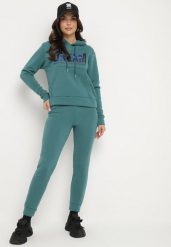 Zielony Ocieplany Komplet Dresowy z Bawełny Joggery i Bluza z Kapturem i Nadrukiem Filola. Zielone bluzy z kapturem damskie Born2be, m, z bawełny. Za 89.99 zł.