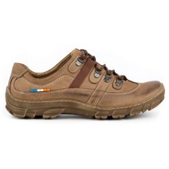 Olivier Skórzane buty trekkingowe męskie 213GT brązowe beżowy. Brązowe buty trekkingowe męskie ze skóry, bez zapięcia, trekkingowe. Za 319.69 zł.