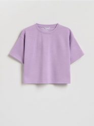 Gładki t-shirt z modalem - fioletowy. Fioletowe koszulki dziewczęce Reserved, bez wzorów, z dzianiny, bez ramiączek. Za 32.99 zł.