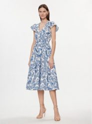 Nissa Sukienka codzienna RZ14825 Niebieski Regular Fit. Niebieskie sukienki damskie Nissa, na co dzień, bez wzorów, z bawełny, bez kołnierzyka, bez ramiączek, proste. Za 1,479.00 zł.