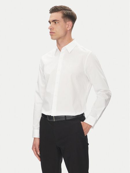 Calvin Klein Koszula LV04LB148G Biały Slim Fit. Białe koszule męskie CALVIN KLEIN, m, bez wzorów, z bawełny, bez kołnierzyka, bez ramiączek. Za 239.99 zł.