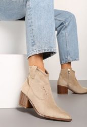 Ciemnobeżowe Botki Vices w Stylu Kowbojek na Obcasie Vertige. Brązowe botki damskie Renee, na jesień, z jeansu, boho, bez obcasa, na obcasie, bez zapięcia. Za 139.99 zł.