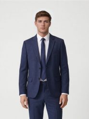 Marynarka slim fit z dodatkiem wiskozy - granatowy. Niebieskie marynarki męskie Reserved, bez wzorów, z tkaniny. Za 359.99 zł.