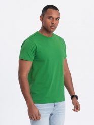 T-shirt męski klasyczny bawełniany BASIC - zielony V20 - Rozmiar: S. Zielone t-shirty męskie Ombre Clothing, m, bez wzorów, z bawełny, bez kołnierzyka. W wyprzedaży za 24.99 zł.