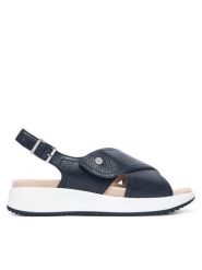 Caprice Sandały 9-28707-46 Granatowy. Niebieskie sandały damskie Caprice, bez wzorów, ze skóry, bez obcasa, na płaskiej podeszwie. Za 265.99 zł.