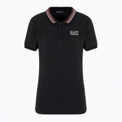 Koszulka damska EA7 Emporio Armani Golf Pro Polo Damier. Czarne topy sportowe damskie EA7 Emporio Armani, xl, bez wzorów, z bawełny, bez ramiączek. Za 429.99 zł.
