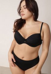 Czarne Bikini z Marszczonym Biustonoszem i Majtkami z Wysokim Stanem Aereida. Czarne bikini damskie Born2be, bez wzorów, plus size. Za 89.99 zł.