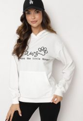 Biała Bluza z Bawełną i Kapturem Ozdobiona Napisem Zalabina. Białe bluzy z kapturem damskie Born2be, l, z bawełny. Za 79.99 zł.