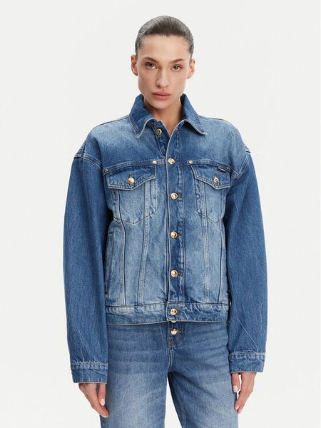 Just Cavalli Kurtka jeansowa 78PAS4O3 Niebieski Regular Fit. Niebieskie kurtki damskie Just Cavalli, bez wzorów, z bawełny, bez kaptura. Za 989.00 zł.