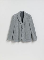 Dzianinowa marynarka slim fit - szary. Szare marynarki męskie Reserved, bez wzorów, z bawełny. Za 279.99 zł.